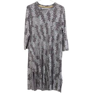 Gundrun Sjoden Tencel Jersey Dress Gray Blue Leaf Print Pockets Large